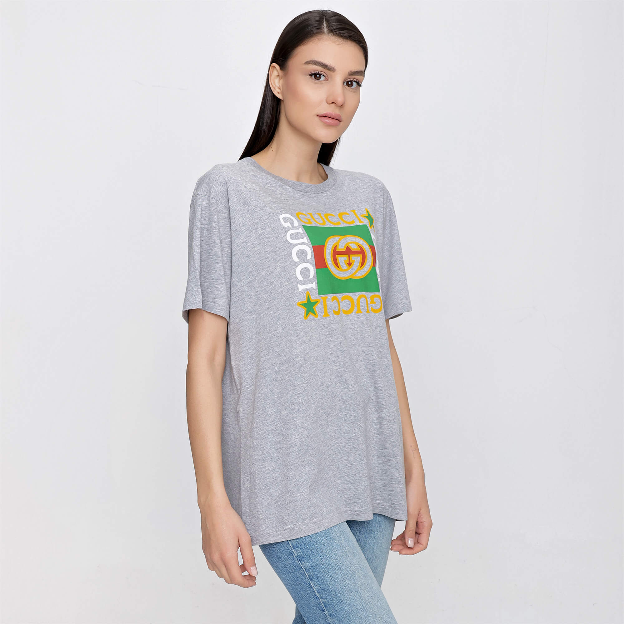 Gucci - Grey Oversized Gucci Print Cotton Vintage Logo Tshirt 